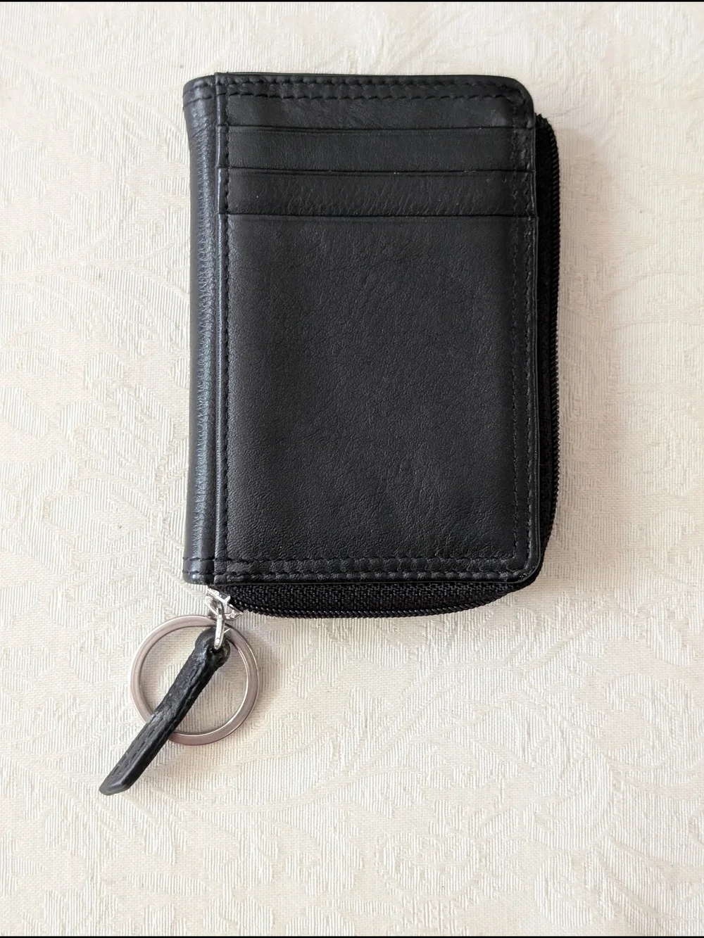 Black Men Women's Zip-Around Wallet ID Window Key Ring Solid